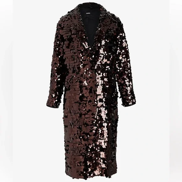 Express NWT Sequin One Button Trench Coat Bronze Brown Size Small - Picture 2 of 10